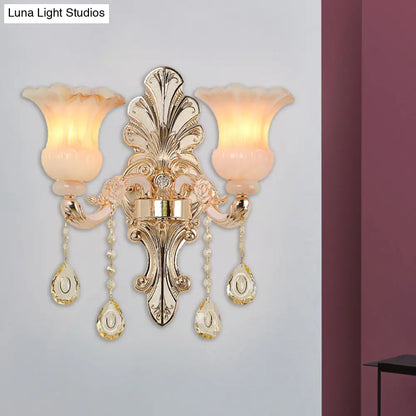 DecorBites™ Chic Flower Shade Crystal Champagne Wall Light - Classic 1/2-Head Mounted Fixture