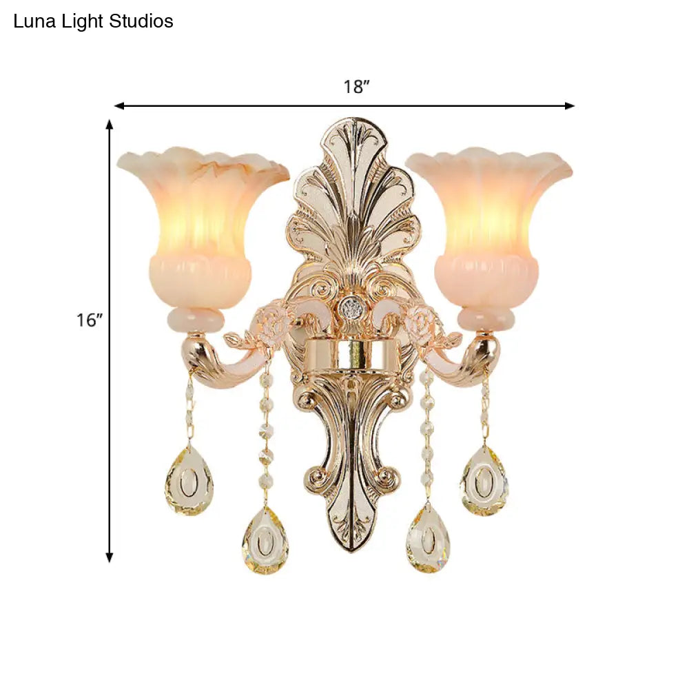 DecorBites™ Chic Flower Shade Crystal Champagne Wall Light - Classic 1/2-Head Mounted Fixture