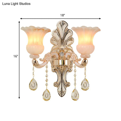 DecorBites™ Chic Flower Shade Crystal Champagne Wall Light - Classic 1/2-Head Mounted Fixture