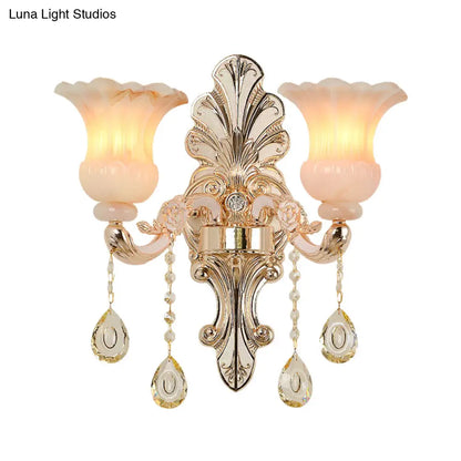 DecorBites™ Chic Flower Shade Crystal Champagne Wall Light - Classic 1/2-Head Mounted Fixture