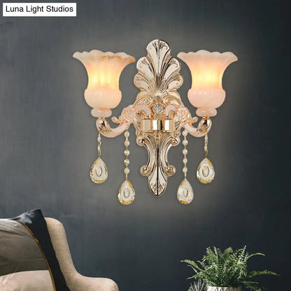 DecorBites™ Chic Flower Shade Crystal Champagne Wall Light - Classic 1/2-Head Mounted Fixture