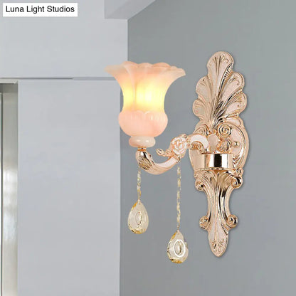 DecorBites™ Chic Flower Shade Crystal Champagne Wall Light - Classic 1/2-Head Mounted Fixture