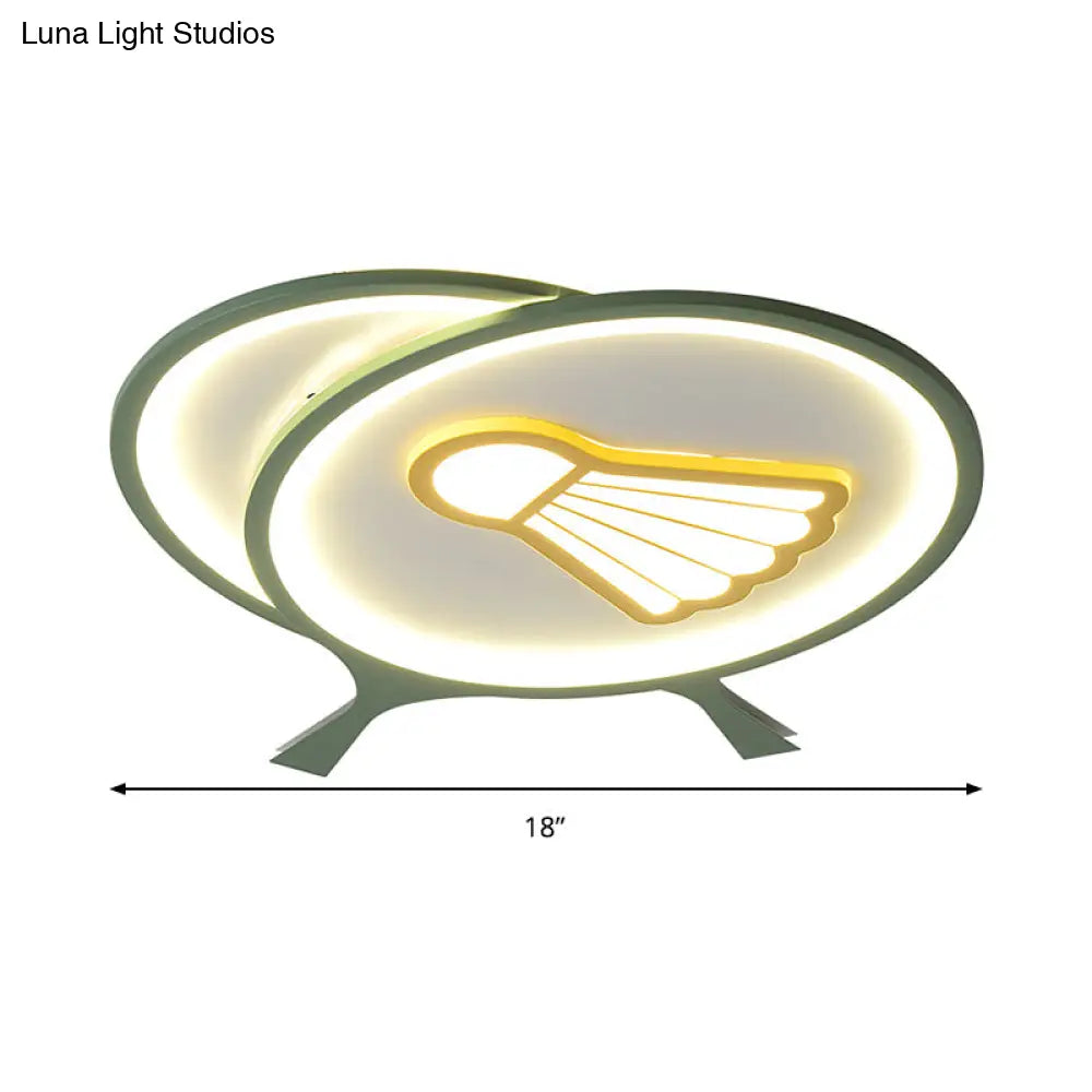 DecorBites™ Children's Badminton Pattern LED Ceiling Light - Green Flush Mount