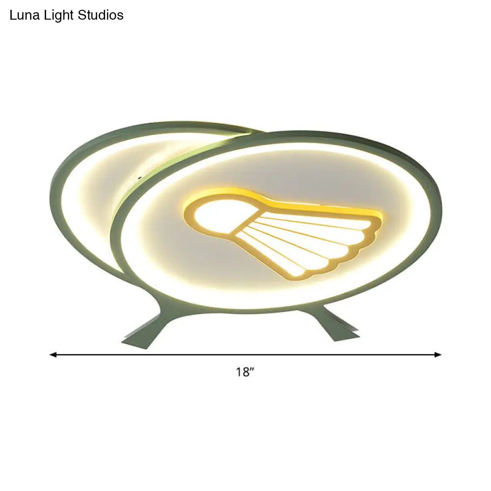 DecorBites™ Children's Badminton Pattern LED Ceiling Light - Green Flush Mount