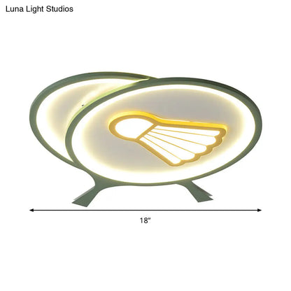 DecorBites™ Children's Badminton Pattern LED Ceiling Light - Green Flush Mount
