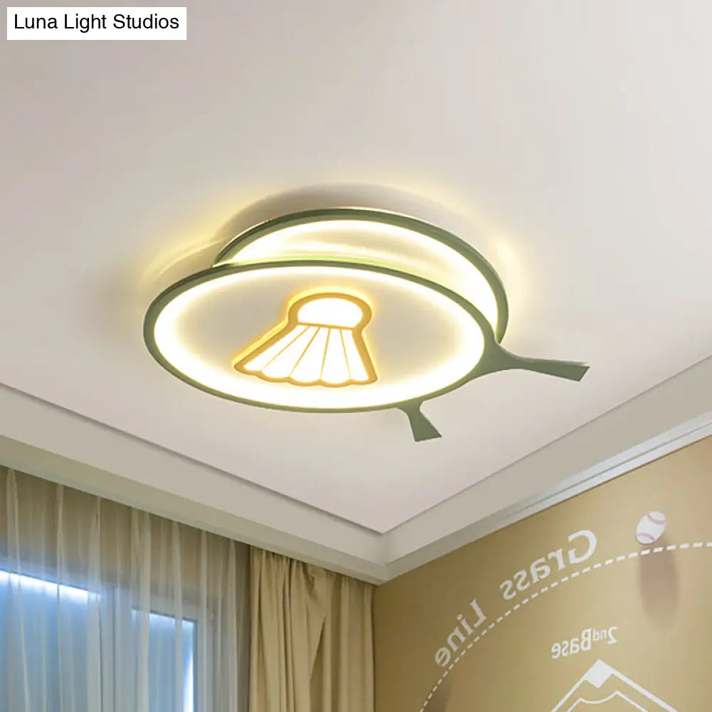 DecorBites™ Children's Badminton Pattern LED Ceiling Light - Green Flush Mount