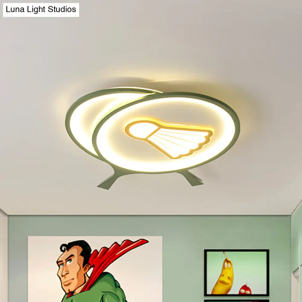 DecorBites™ Children's Badminton Pattern LED Ceiling Light - Green Flush Mount