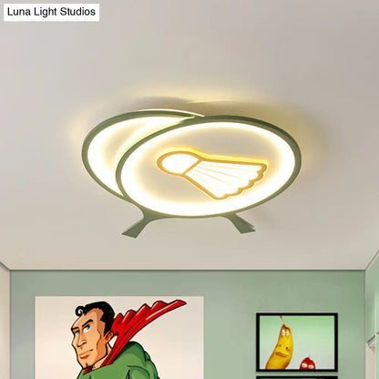 DecorBites™ Children's Badminton Pattern LED Ceiling Light - Green Flush Mount
