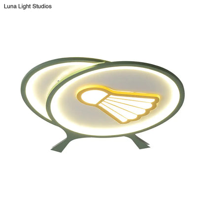 DecorBites™ Children's Badminton Pattern LED Ceiling Light - Green Flush Mount