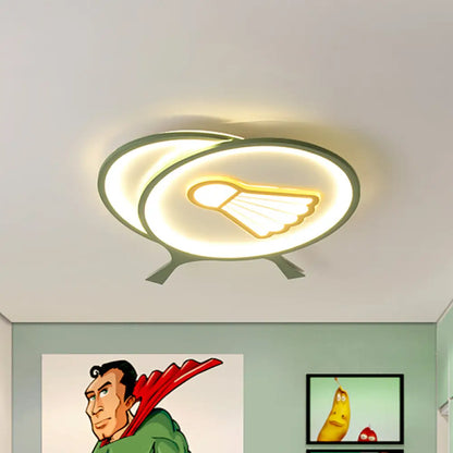 DecorBites™ Children's Badminton Pattern LED Ceiling Light - Green Flush Mount