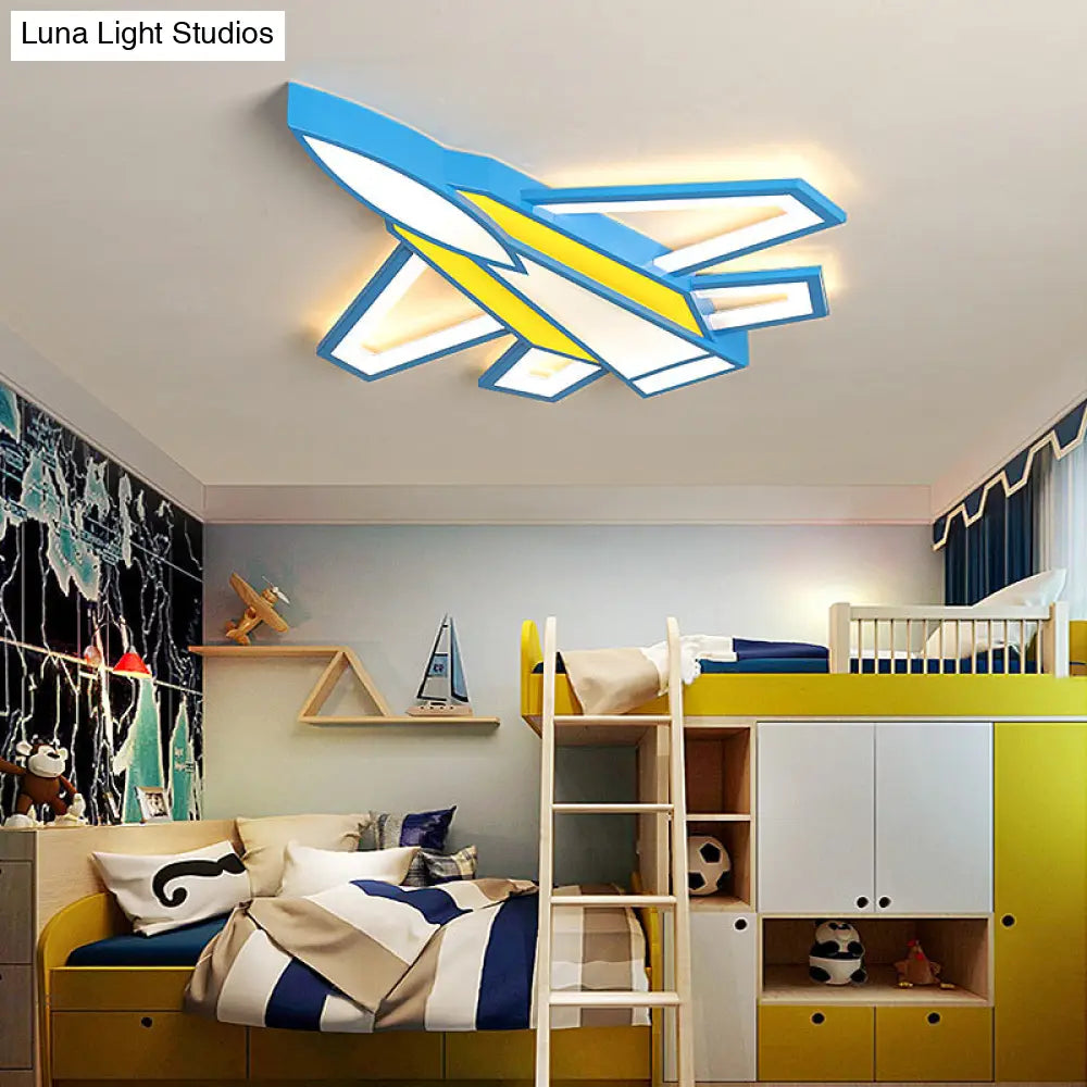 DecorBites™ DecorBites™ Children's Blue and Yellow LED Jet Plane Acrylic Ceiling Flush Mount Light for Bedroom