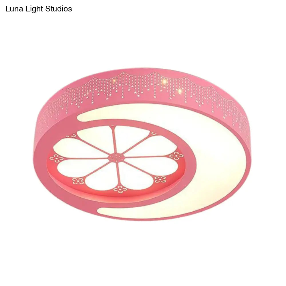 DecorBites™ DecorBites™ Children's Metallic Ceiling Lamp: Circular LED Flush Mount Light with Crescent and Flower Design for Girl's Bedroom