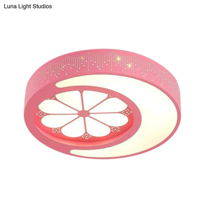 DecorBites™ DecorBites™ Children's Metallic Ceiling Lamp: Circular LED Flush Mount Light with Crescent and Flower Design for Girl's Bedroom