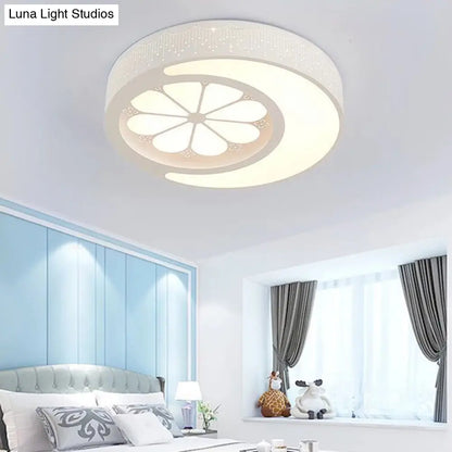 DecorBites™ DecorBites™ Children's Metallic Ceiling Lamp: Circular LED Flush Mount Light with Crescent and Flower Design for Girl's Bedroom