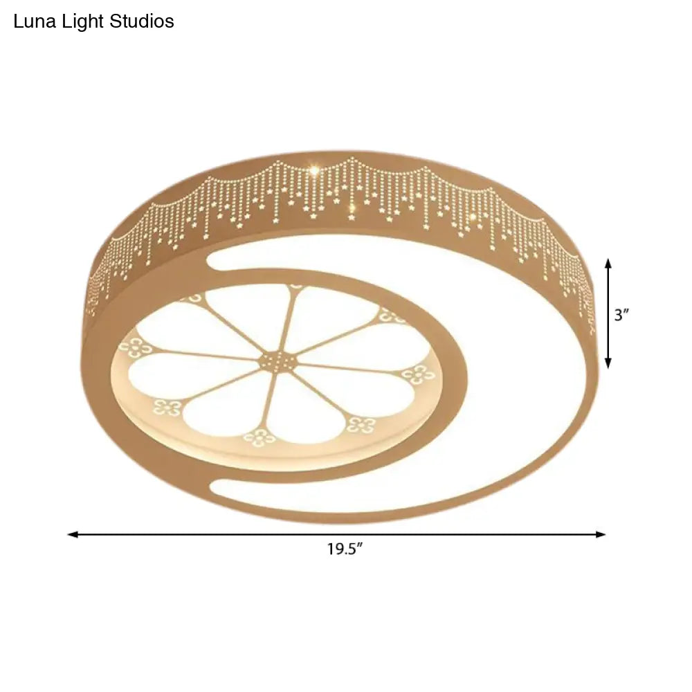 DecorBites™ DecorBites™ Children's Metallic Ceiling Lamp: Circular LED Flush Mount Light with Crescent and Flower Design for Girl's Bedroom