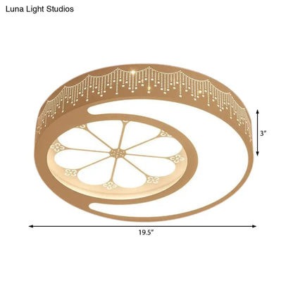 DecorBites™ DecorBites™ Children's Metallic Ceiling Lamp: Circular LED Flush Mount Light with Crescent and Flower Design for Girl's Bedroom