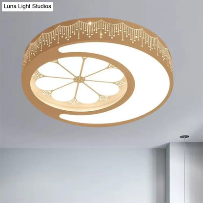 DecorBites™ DecorBites™ Children's Metallic Ceiling Lamp: Circular LED Flush Mount Light with Crescent and Flower Design for Girl's Bedroom