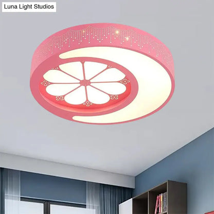DecorBites™ DecorBites™ Children's Metallic Ceiling Lamp: Circular LED Flush Mount Light with Crescent and Flower Design for Girl's Bedroom