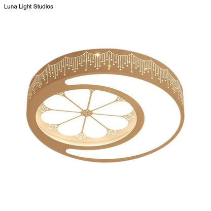 DecorBites™ DecorBites™ Children's Metallic Ceiling Lamp: Circular LED Flush Mount Light with Crescent and Flower Design for Girl's Bedroom