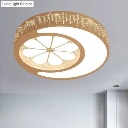 DecorBites™ DecorBites™ Children's Metallic Ceiling Lamp: Circular LED Flush Mount Light with Crescent and Flower Design for Girl's Bedroom
