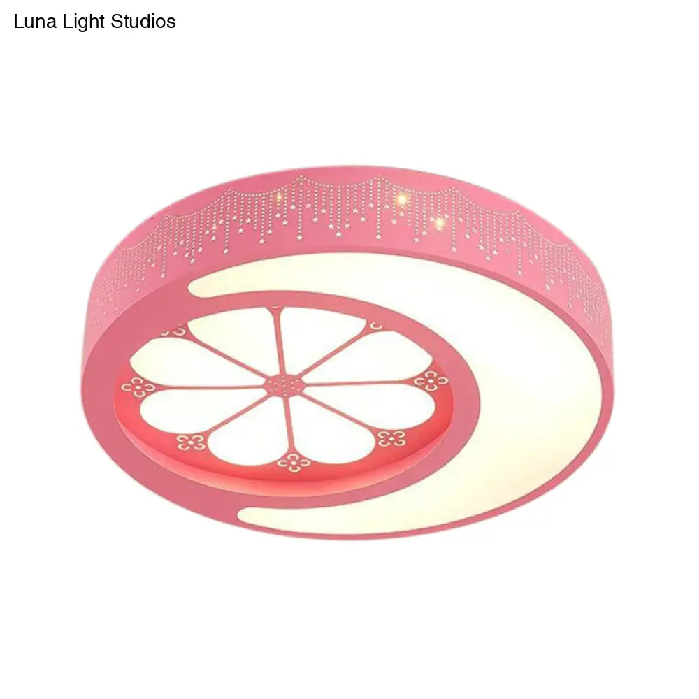 DecorBites™ DecorBites™ Children's Metallic Ceiling Lamp: Circular LED Flush Mount Light with Crescent and Flower Design for Girl's Bedroom