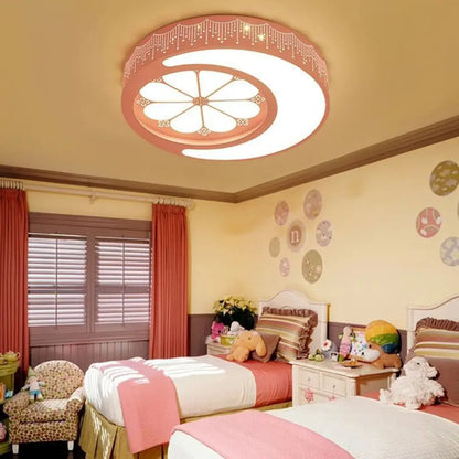 DecorBites™ DecorBites™ Children's Metallic Ceiling Lamp: Circular LED Flush Mount Light with Crescent and Flower Design for Girl's Bedroom