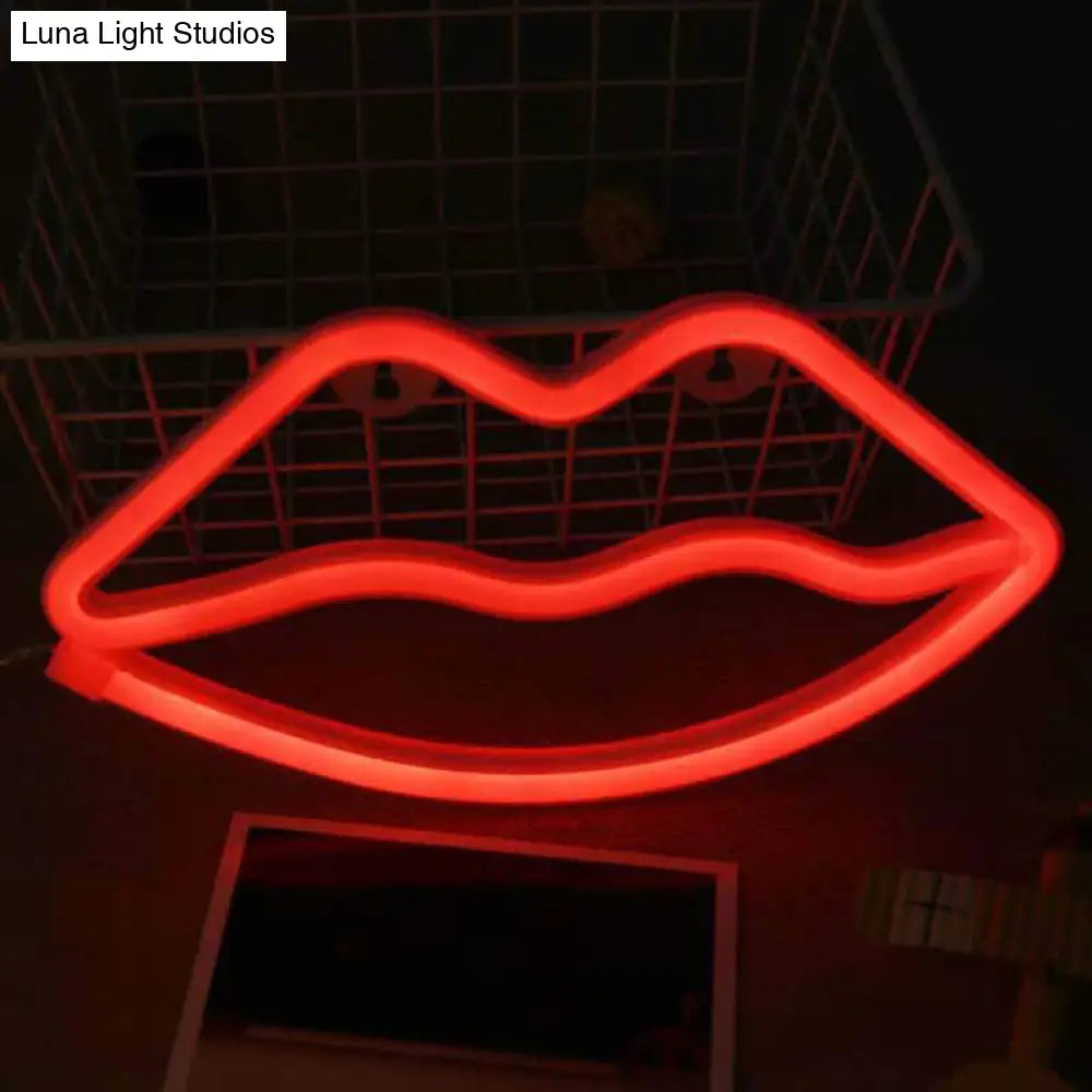 Lámpara de mesilla de noche infantil con forma de labios rojos - Iluminación de pared LED contemporánea de plástico para habitaciones divertidas y modernas