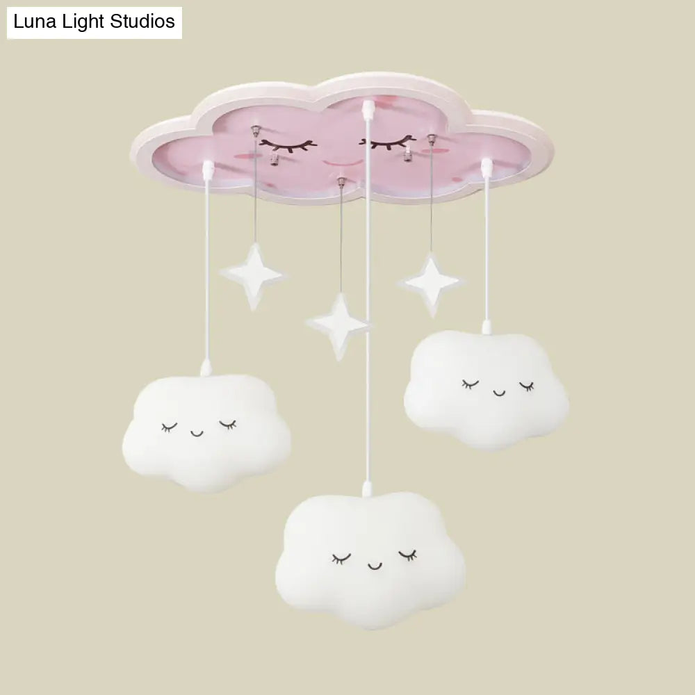 Lámpara de techo LED infantil DecorBites™ Sweet Dream Cloud para dormitorio, con cortina, acrílico y montaje empotrado, en color blanco.