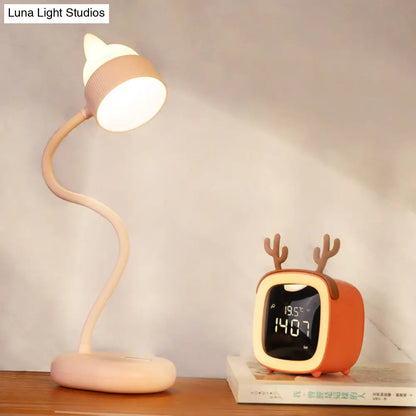 Lámpara de mesa LED infantil recargable por USB: Lámpara de mesa giratoria con forma de gato (blanca/rosa/verde).