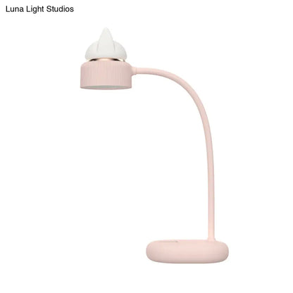 Lámpara de mesa LED infantil recargable por USB: Lámpara de mesa giratoria con forma de gato (blanca/rosa/verde).