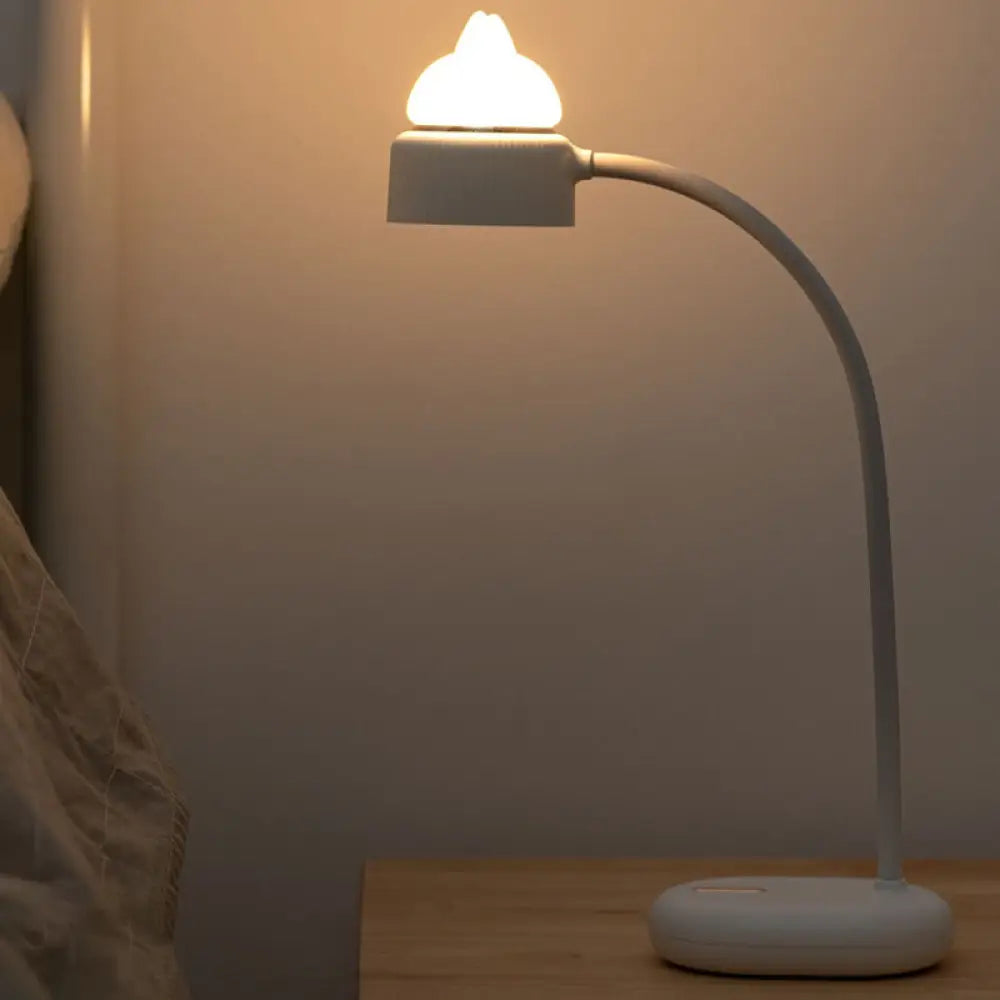 Lámpara de mesa LED infantil recargable por USB: Lámpara de mesa giratoria con forma de gato (blanca/rosa/verde).