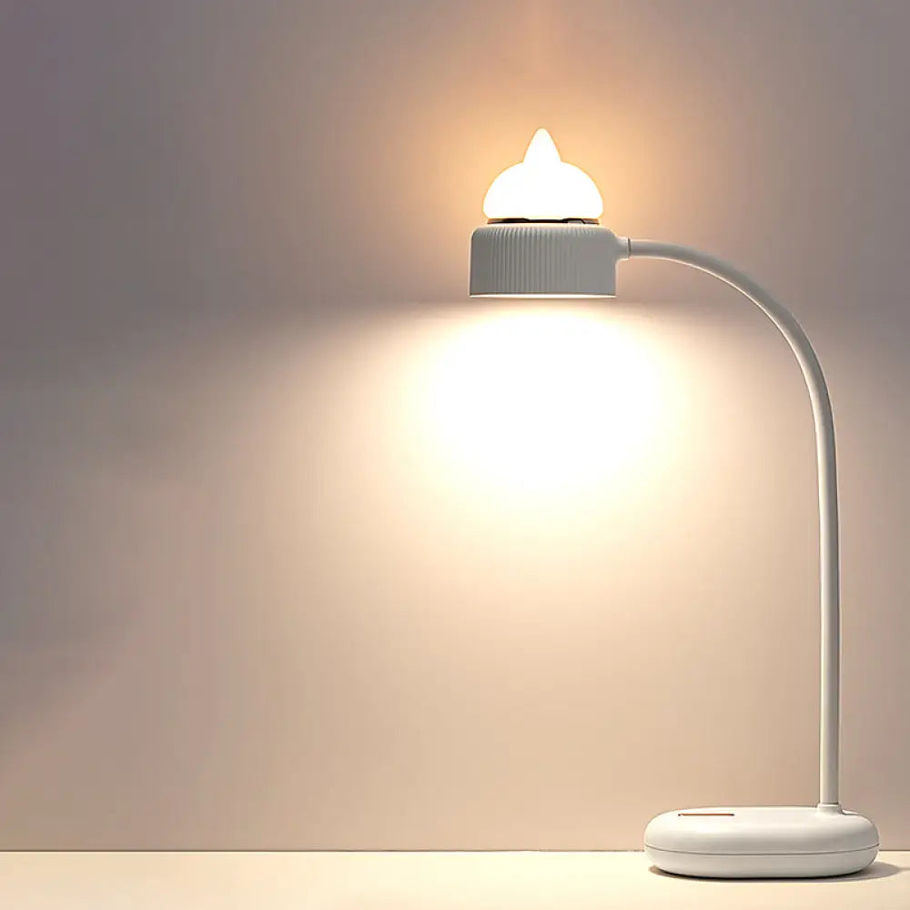 Lámpara de mesa LED infantil recargable por USB: Lámpara de mesa giratoria con forma de gato (blanca/rosa/verde).