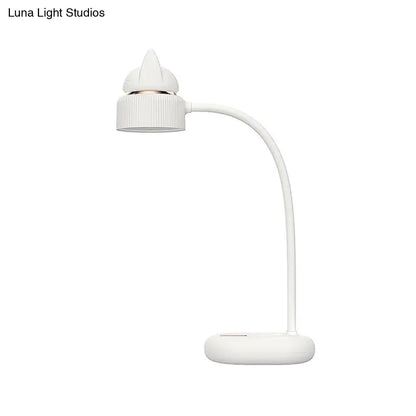 Lámpara de mesa LED infantil recargable por USB: Lámpara de mesa giratoria con forma de gato (blanca/rosa/verde).