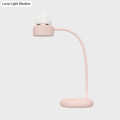Lámpara de mesa LED infantil recargable por USB: Lámpara de mesa giratoria con forma de gato (blanca/rosa/verde).