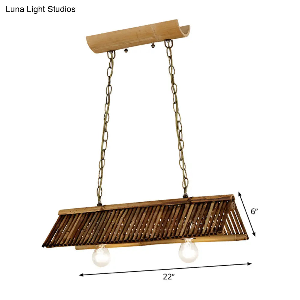 DecorBites™ Chinese Bamboo Triangular Island Light - Brown Pendant Lighting Fixture with 2 Heads for Tearoom