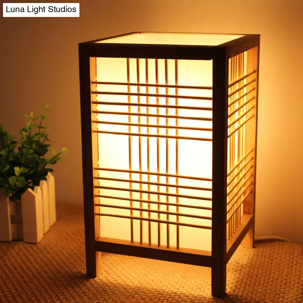 Lámpara de escritorio china color beige estilo casa de té - Pantalla rectangular de madera - Iluminación de trabajo de 1 cabezal