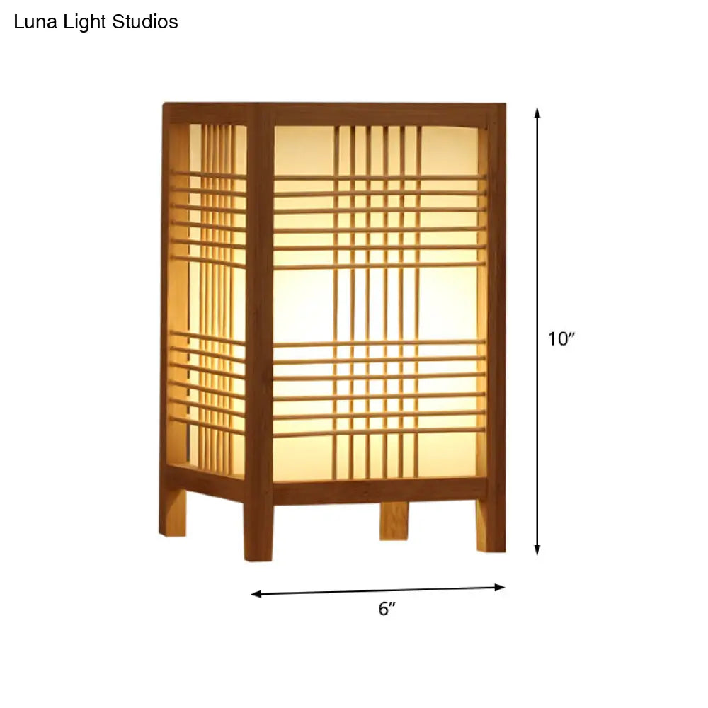 Lámpara de escritorio china color beige estilo casa de té - Pantalla rectangular de madera - Iluminación de trabajo de 1 cabezal