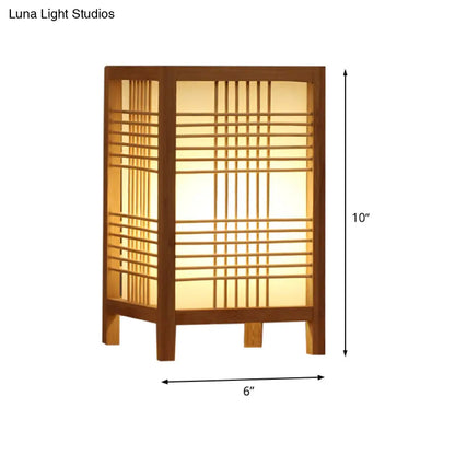 Lámpara de escritorio china color beige estilo casa de té - Pantalla rectangular de madera - Iluminación de trabajo de 1 cabezal