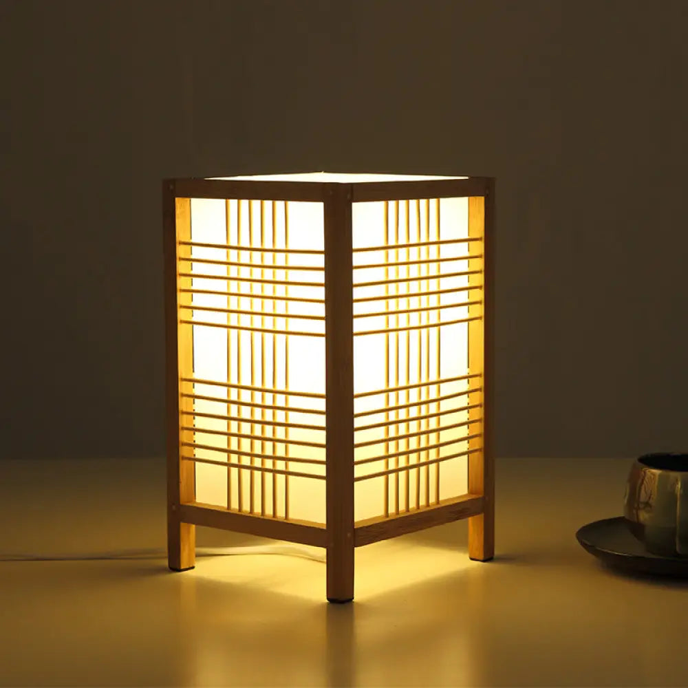 Lámpara de escritorio china color beige estilo casa de té - Pantalla rectangular de madera - Iluminación de trabajo de 1 cabezal