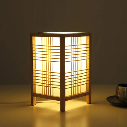 Lámpara de escritorio china color beige estilo casa de té - Pantalla rectangular de madera - Iluminación de trabajo de 1 cabezal