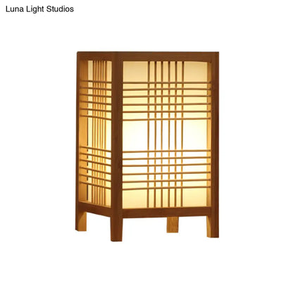 Lámpara de escritorio china color beige estilo casa de té - Pantalla rectangular de madera - Iluminación de trabajo de 1 cabezal