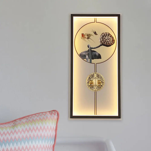 Aplique de pared LED chino negro y dorado - Lámpara mural para cerradura de puerta