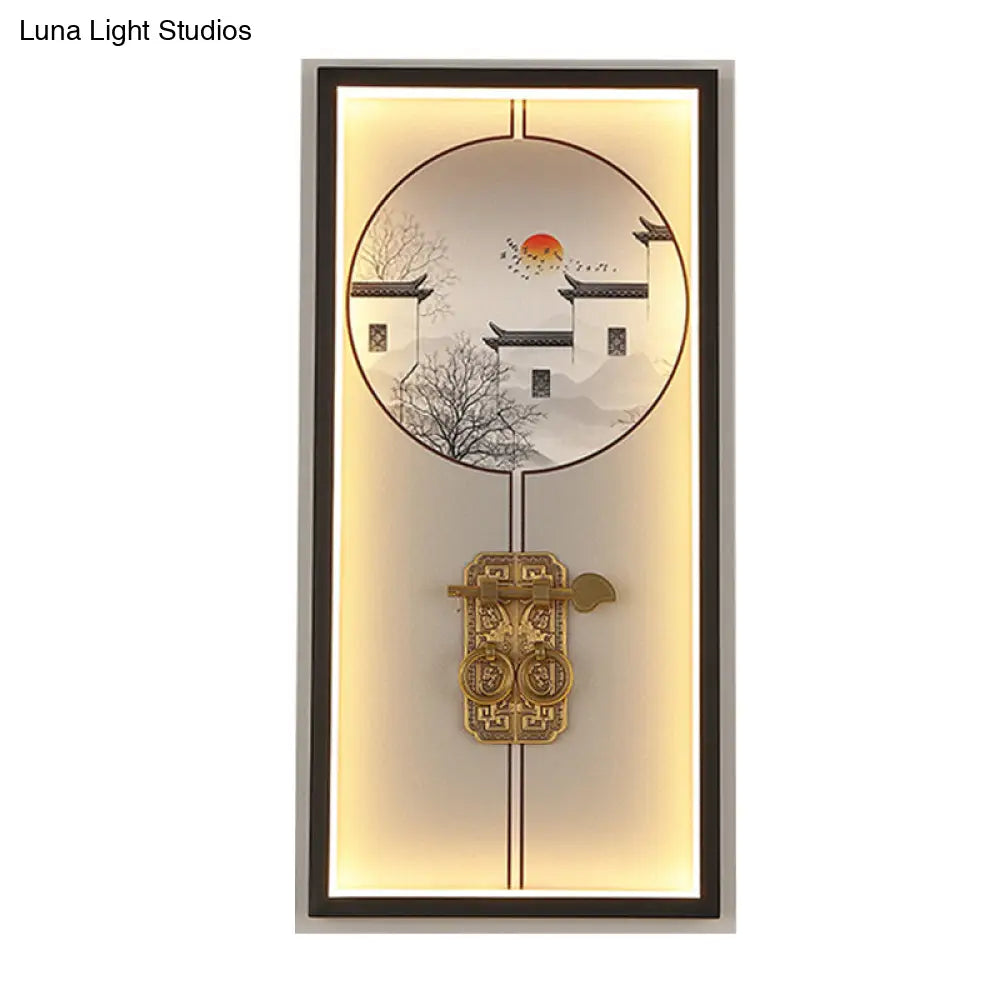 Aplique de pared LED negro chino con diseño de casa metálica y cerradura para sala de estar