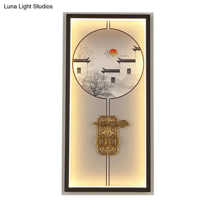 Aplique de pared LED negro chino con diseño de casa metálica y cerradura para sala de estar