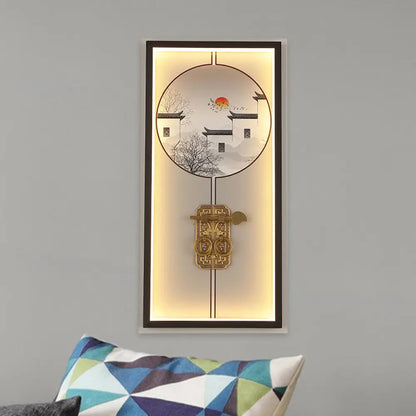 Aplique de pared LED negro chino con diseño de casa metálica y cerradura para sala de estar