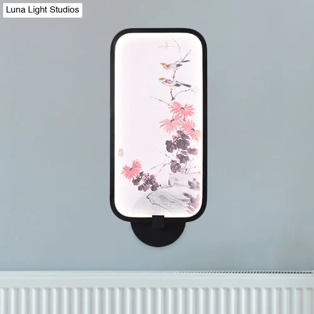 Aplique de pared LED chino negro con iluminación mural de crisantemos/lotos metálicos: perfecto para tu sala de estar