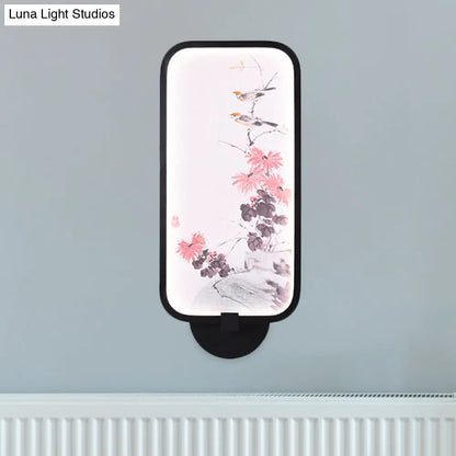 Aplique de pared LED chino negro con iluminación mural de crisantemos/lotos metálicos: perfecto para tu sala de estar