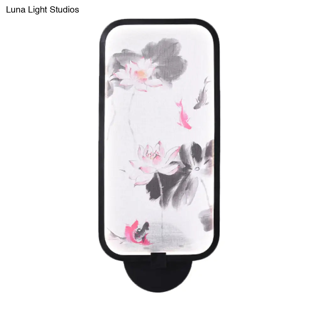 Aplique de pared LED chino negro con iluminación mural de crisantemos/lotos metálicos: perfecto para tu sala de estar