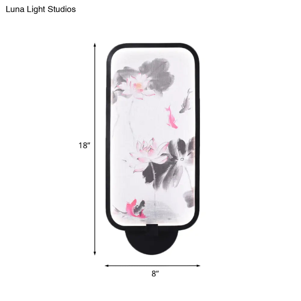 Aplique de pared LED chino negro con iluminación mural de crisantemos/lotos metálicos: perfecto para tu sala de estar