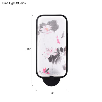 Aplique de pared LED chino negro con iluminación mural de crisantemos/lotos metálicos: perfecto para tu sala de estar